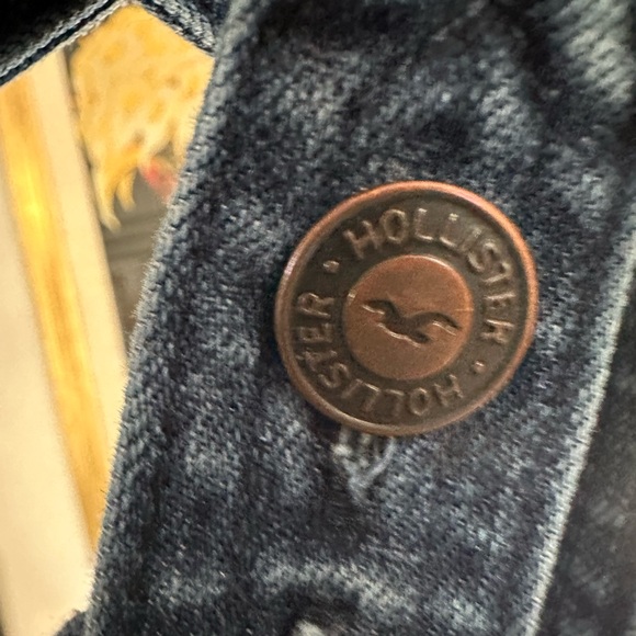 Hollister Teens Denim Overalls Size Large Blue Aztec Print X Back Skinny Leg - Picture 5 of 5